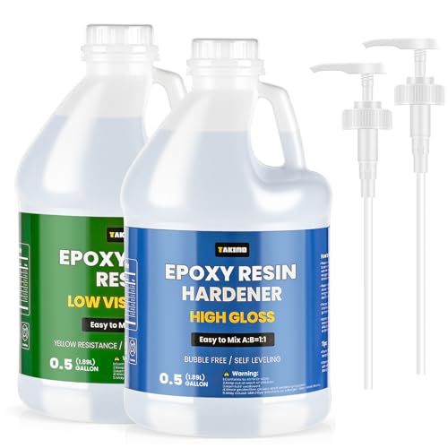 1 Gallon Crystal Clear Epoxy Resin Kit - 1:1 Mixing Ratio, Bubble Free & Anti-Yellowing - High Gloss Casting & Coating Resin for Jewelry, River Tables, Bar Top, Countertops & Wood - Heat Resistant - size: 1 Gallon