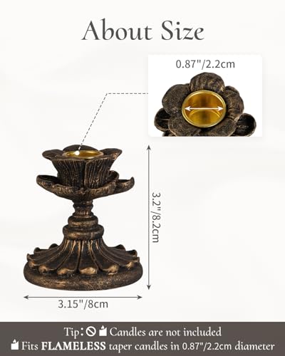 Taper Candle Holder Vintage: Resin Candlestick Holders Small Candle Sticks Holder Antique Decoration for Dinning Table Mantel Wedding Centerpieces Halloween Christmas Set of 2