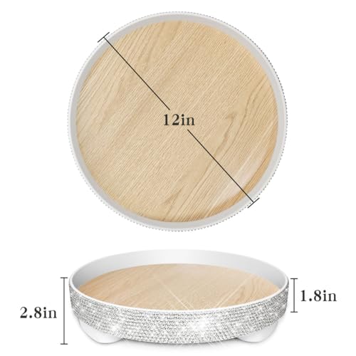 Bling Decorative Tray for Coffee Table，Glitter Round Tray Decor Coffee Table Decor Table Trays Decorative，Shiny Perfume Organizer Dresser Perfume Tray (Round - 12“) - size: 12" x 12" x 2.8"