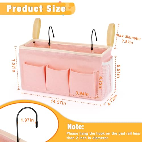 Lilithye Bedside Organizer with Fixed Straps and Water Bottle Holder for Home, College, Dorm, Bunk, Hospital, Crib, Bed Rails - Pink - color: Pink