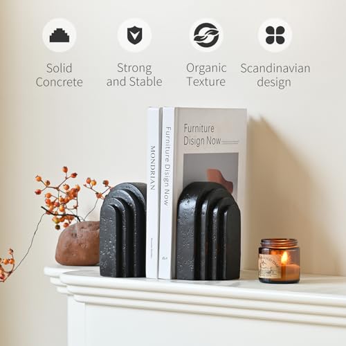 Decorative Bookends for Shelves, Set of 2 Book Ends for Heavy Books, Layered Arch Design Black Bookend - color: Black
