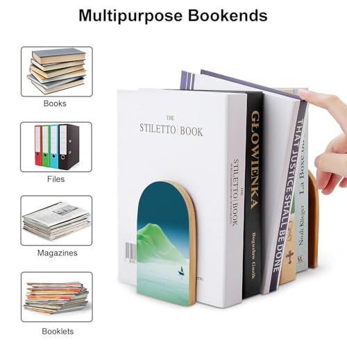 A Minimalist Landscape Wooden Bookends Shelves 2 PCS Abstract Minimalism Sturdy Book Holders Desktop Organizer for Home Office Libraries - color: Color-1