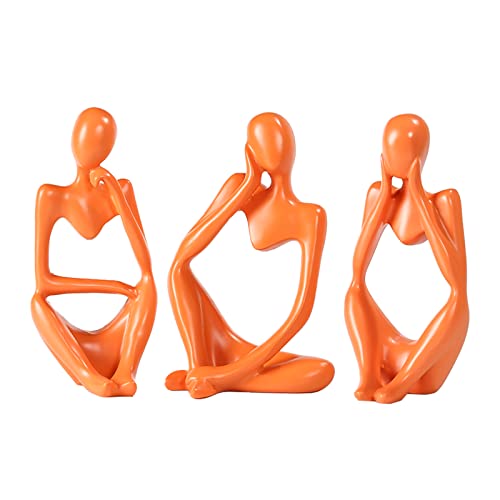 BMLCGJ Thinker Statue Gold Decor Abstract Art Sculpture, Golden Resin Collectible Figurines for Home Living Room Office Shelf Decoration,Great Gifts Ideas (Orange) - color: Orange