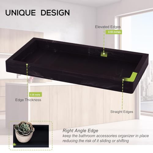 Bathroom Trays for Counter, Slicone Vanity Trays for Bathroom, Rectangle Sponge Holder for Kitchen Sink - Marble Black - color: Marble Black, size: 9.8" x 4.7"