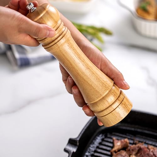 Wooden Pepper Grinder Pepper Mill Kit Manual Mills Solid with Strong Adjustable Ceramic Grinders for Grinding Spices, Cumin, Sesame, Paprika, - color: C Wood Colour Pepper Mill