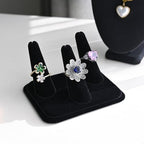 MOOCA 2 Pcs Set 3-Ring Organizer for Showcase Display Ring Finger Holder Jewelry Display Stands Showcase Jewelry Storage Counter, Black Velvet, 4 W x 3 1/4D x 2 3/8H inch - color: Black Velvet, 3 Rings x 2