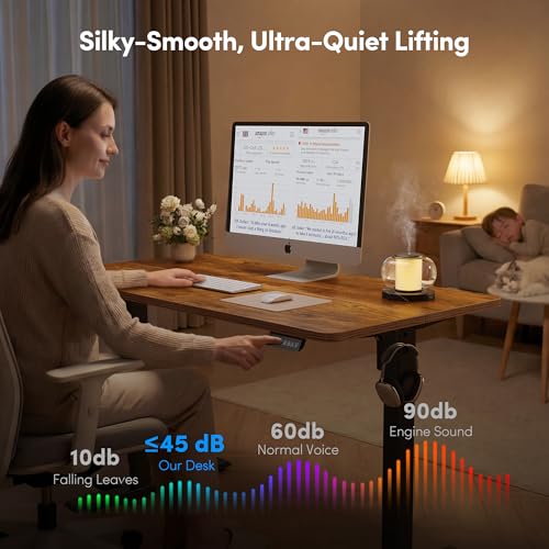 FEZIBO 48 x 24 Inchs Electric Standing Desk, Height Adjustable, Sit Stand Up, Computer Office Desk with Splice Board, Black Frame/Rustic Brown Top - color: Rustic Brown, size: 48x24