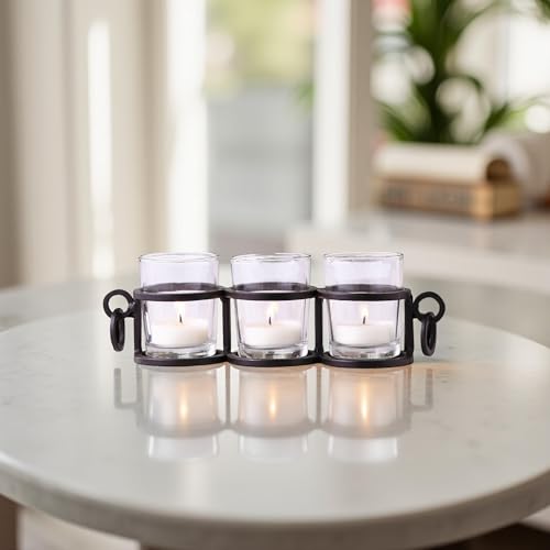 Hosley 9-Inch Tea Light Candle Holder - Elegant Coffee Table Accent, Modern Home Decor Piece for Room Decor - Ideal for Living Room and Office Spaces, Idea - color: Black, size: 1 count