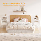 YAUKOMEL Fluted Nightstand with Charging Station, Modern Bedside Table with Drawer,White Nightstand with Solid Wood Legs, End Table,Side Table for Living Room,Bedroom White CTG57WE - color: White With Charging Station