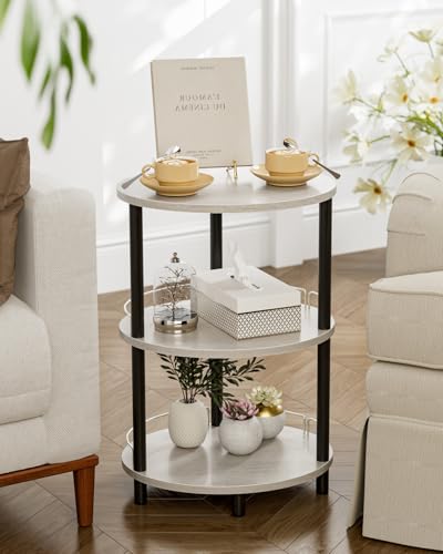 Small Nesting Coffee Table - 3-Tier Oval Accent Table for Small Spaces, Rustic Wood and Metal Couch End Table, Nightstand for Bedroom or End Table Living Room, Easy to Assemble, Greige - color: Greige, size: 1-Pack, style: With Guard Rail