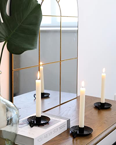 DN DECONATION Candlestick Candle Holders, Black Metal Candle Stick Holders for Taper Candlesticks, Farmhouse Candle Holders, Small Iron Candle Holder with Handle, Set of 3