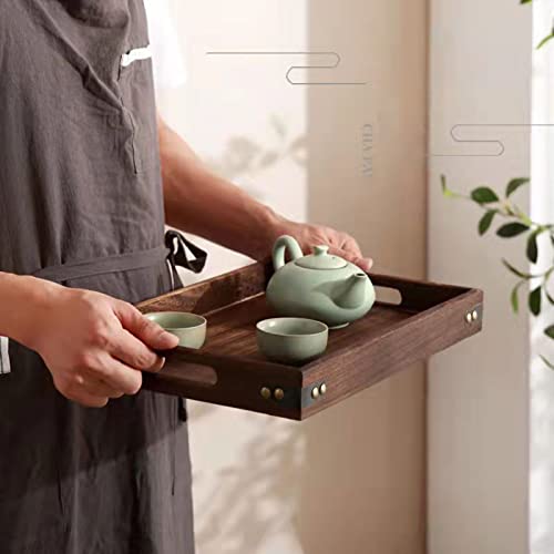 Ochine Rustic Wooden Serving Trays Bamboo Serving Tray Wood Serving Tray with Handles Rectangular Wooden Breakfast Tray Ottoman Tray Multipurpose Trays for Breakfast, Coffee Table/Butler & More - size: Small