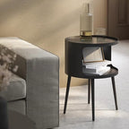 Modern Side Table,Round end Table with Open Storage,Metal nightstand,Bedside Table for Living Room,Bedroom - color: Black-round