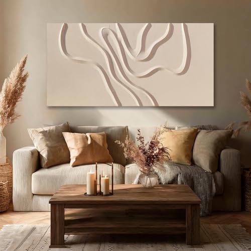 Hue7Art Abstract Beige Canvas Wall Art Modern Minimalist Geometric Hand Painting Artwork for Living Room Bedroom Office Neutral Wall Decor 24x48 Inch - color: Beige, size: 48"L x 24"W