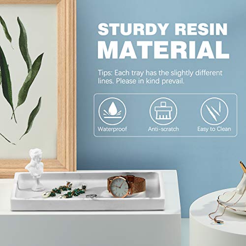 Emibele Bathroom Tray, Resin Countertop Vanity Tray Jewelry Storage Dresser Tray Kitchen Toilet Tank Tray Organizer for Candle Plant Perfume Shampoo Towel Home Decor, Medium, Gravel White - color: Gravel White, size: 10" x 6.1" x 0.8"