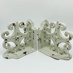 Decorative Bookends, Cast Iron Book Ends for Shelves, Set of 2 Heavy Duty Bookend Supports Book End Book Holder (Antique White)