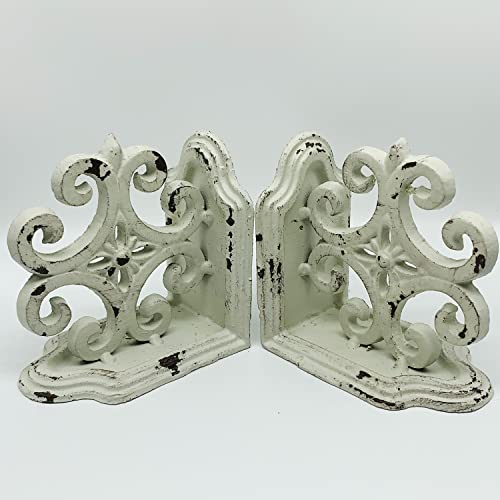 Decorative Bookends, Cast Iron Book Ends for Shelves, Set of 2 Heavy Duty Bookend Supports Book End Book Holder (Antique White)