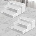 6 PCs Risers Display Stands 3 Tiers Desktop Acrylic Shelves Cake Dessert Holder Products Stand for Collectibles Shoes Jewels Pop Figure (White) - color: White