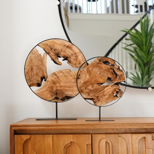WELLAND Round Cedar Wood Sculpture 13.77" W x 13.77" D x 14" H, Wood Tabletop Sculpture, Irregular Shape décor for Living Room, Bedroom, Home Office - size: Extra Large