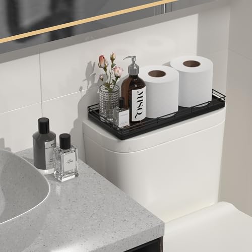 Oak Bathroom Toilet Tank Tray, 13" Wood Toilet Paper Storage Basket Back of Toilet Basket Organizer, Vanity Tray for Perfume Makeup Candle Kitchen Counter Coffee Table Black Tray Decor - color: Black, size: 13" x 6.5" x 1.5"