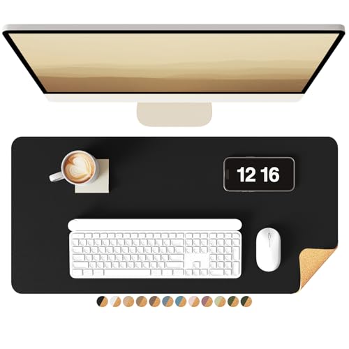 YSAGi Double-Sided Desk Pad, Leather Desk Mat, Eco Cork Desk Pad Protector, Large Mouse Pad for Desk, Waterproof Desk Blotter Pad, Desk Writing Pad for Office Work/Home(23.6"x13.7",Black+Cork) - color: Black+cork, size: 23.6"x13.7"