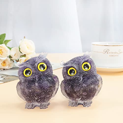 mookaitedecor Amethyst Owl Statue Sculpture Stone, Carved Animals Night Owl Figurine Crystal Ornament for Desktop Office Home Decor, 3 Inch - color: Purple, size: 3 inch