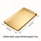Gold Stainless Steel Decorative Tray, Rectangular Metal Platter with Raised Edges, Multipurpose Tray for Coffee Table, Kitchen and Party Display (Large) - size: Large