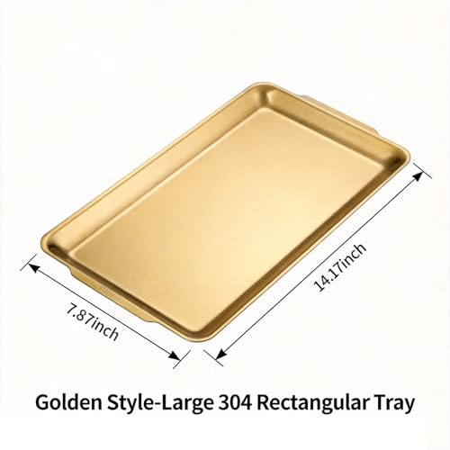 Gold Stainless Steel Decorative Tray, Rectangular Metal Platter with Raised Edges, Multipurpose Tray for Coffee Table, Kitchen and Party Display (Large) - size: Large