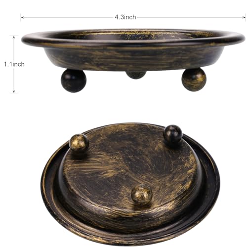 Vintage Round Candle Holder Trays, Decorative Iron Candle Plates/Candle Bases for Home Decor, 4.2" Diameter for Pillar & Tealight Candles (Black + Gold) - color: Black + Gold