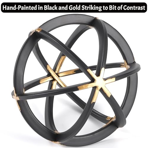7" Metal Sphere Decor, Metal Coffee Table Decor Sculpture - Black & Gold, Abstract Tabletop Decorative Ball for Home, Decorative Balls for Centerpiece Bowls