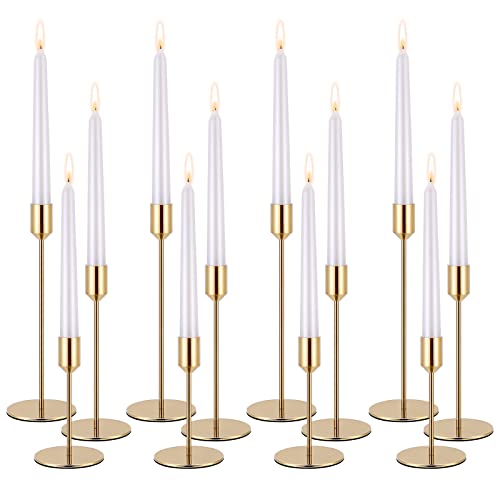 Set of 12 Candle Stick Candle Holder Gold Candlestick Holders Metal Taper Candle Holders for Wedding Tables Centerpieces Candlelight Dinner Home Decor(Candles not Include) - color: Gold, size: Set of 12 Pcs