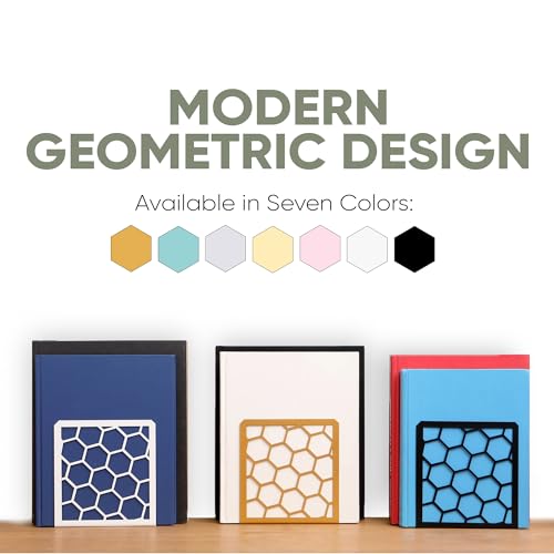 GEOMOD Geometric Honeycomb Sage Metal Bookends Decorative - Tall Sturdy Book Ends for Shelves - Modern Heavy Duty Bookend Stopper - Office or Home Book Shelf Holder - 6x3.25x6.25 Inches-2 Pair - color: Sage, size: 2 Pairs, style: Honeycomb