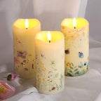 Eywamage Fiber Optic Flameless Pillar Candles with Remote Set of 3, Butterfly Floral Spring LED Candles Battery Operated Φ 3" H 6" - color: Butterfly Floral