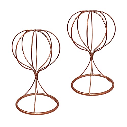 Mydio 2-Piece Modern Metal Hat Stands, Durable Stable Rose Gold Hat Cap Rack Wigs Holder - color: Rose Gold