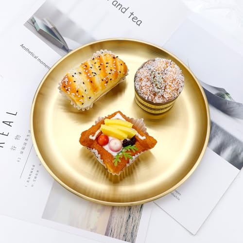Antrader Round Gold Tray,Stainless Steel Tray for Jewelry Bar Jewelry Dish Key,1Pcs - color: Gold-large