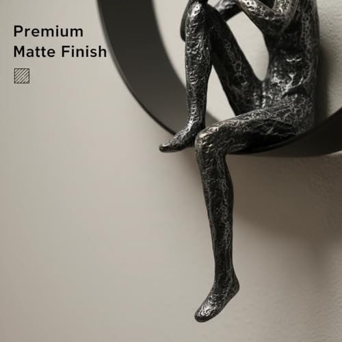 ZSKXJBPF Modern Metal Wall Art - Abstract Thinker Sculpture with Resin Figures, Minimalist Iron Ring 3D Wall Decor for Living Room, Bedroom, Office, Housewarming Gift (A) - style: A