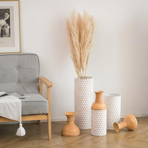 Sziqiqi Rustic White Floor Vases Set of 3-27/20/16in Metal Extra Large Vase for Dried Flowers Shabby Chic Oversized High Vases Standing Antique Terracotta Farmhouse Vase for Pampas Grass Twigs Wicker - style: Large White Vases