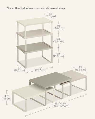 SONGMICS Cabinet Organizer Shelf, Set of 3 Kitchen Counter Shelves, Kitchen Storage, Spice Rack, Stackable, Expandable, Sand Beige UKCS220K01 - color: Sand Beige