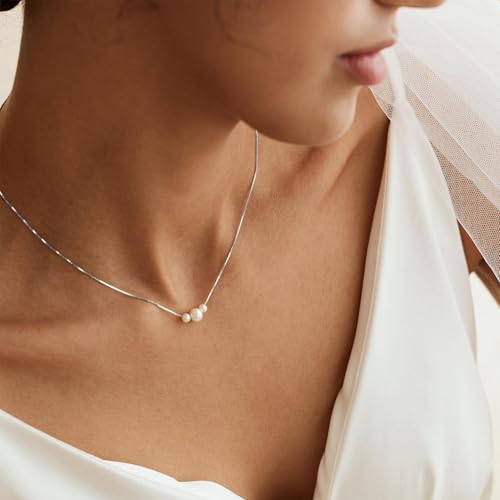 Mothers Day Gifts - 14K Gold Plated Pearl Necklaces for Women Trendy Dainty Necklace Simple Layered Gold Pearl Necklace for Women Mothers Day Wedding Birthday Gifts - color: 2-Silver Three Pearl