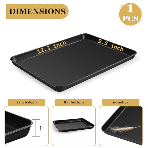 E-far 12.3x9.5x1 Inch Cookie Sheet for Baking, Nonstick Metal Oven Tray Pan for Cookies Jellyroll Cake, Nontoxic Rectangle Carbon Steel Baking Pan for Toaster Oven, Warp Resistant & Easy Clean - size: 12.5x9.5x1 Inches