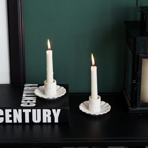 Ceramic Taper Candle Holders for Table Centerpiece, Decorative Candlestick Holders for Home Wedding Party, Housewarming Gifts,Pack of 2 (Round Shape)
