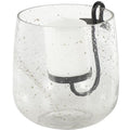Deco 79 Glass Decorative Candle Holder Candle Stand with Black Metal Accents and Brown Speckles, Candlestick Holder 7" x 7" x 8", Clear - size: 7" x 7" x 8"