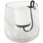 Deco 79 Glass Decorative Candle Holder Candle Stand with Black Metal Accents and Brown Speckles, Candlestick Holder 7" x 7" x 8", Clear - size: 7" x 7" x 8"