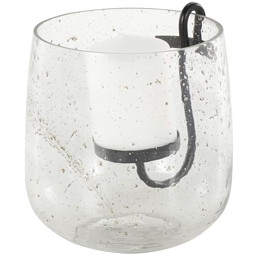 Deco 79 Glass Decorative Candle Holder Candle Stand with Black Metal Accents and Brown Speckles, Candlestick Holder 7" x 7" x 8", Clear - size: 7" x 7" x 8"