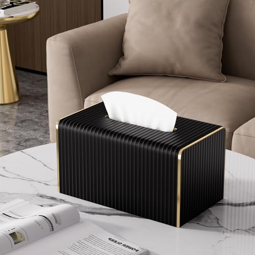 Extra Large Tissue Box Cover for Standard Size 180 to 230 Count Box of Tissues,Leather Rectangle Tissue Holder for Bathroom Toilet Bedroom Living Room Table Desk Office,Modern Home Decor - color: Black, size: Rectangle Extra Height