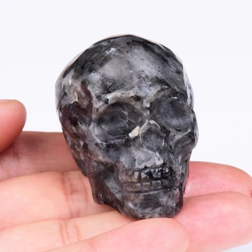 2 Inch Shimmer Stone Crystal Skulls Decor,Human Skull Sculpture Statues Healing Crystal Decor,Halloween Skull Figurines,Home Office Decoration Christmas Meditation Gifts for Men Women - color: Shimmer Stone