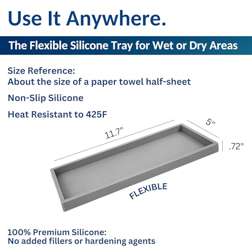 Spacewiser Countertop and Vanity Tray - 11.7" Silicone Bathroom Tray Countertop, Dish Soap Trays for Kitchen Counter, Sink Organizer Caddy Accessories, Toilet Plant Shower Makeup Mat Oil Holder - color: Modern Gray, size: Large 11.7”