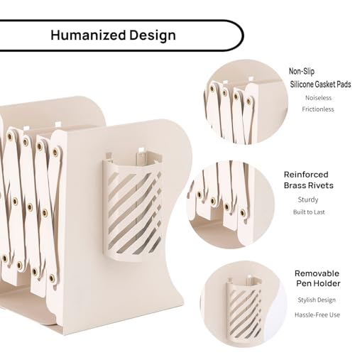 Adjustable Book Ends for Heavy Books, Metal Expandable Bookends for Shelves, Book Organizer Stopper Holder for Desk, Kids Room, Classroom, Office, Library (Beige) - color: Beige
