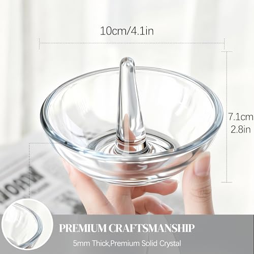 H&D HYALINE & DORA 4.1'' Round Ring Tray Glass Trinket Jewelry Tray Dish Small Ring Holder for Organizing Necklace Earrings Gifts for Mom Best Friend Sister, Clear - color: round shaped 4.1in-1pcs