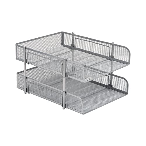 Mind Reader Stackable Paper Tray, Desktop Organizer, File Storage, Office, Metal Mesh, 2 Pc, Silver - color: Silver